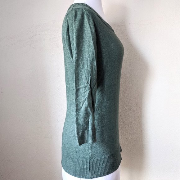 ☕ GAP Moss Green Sweater 3/4 Sleeve Scoopneck - Picture 3 of 7